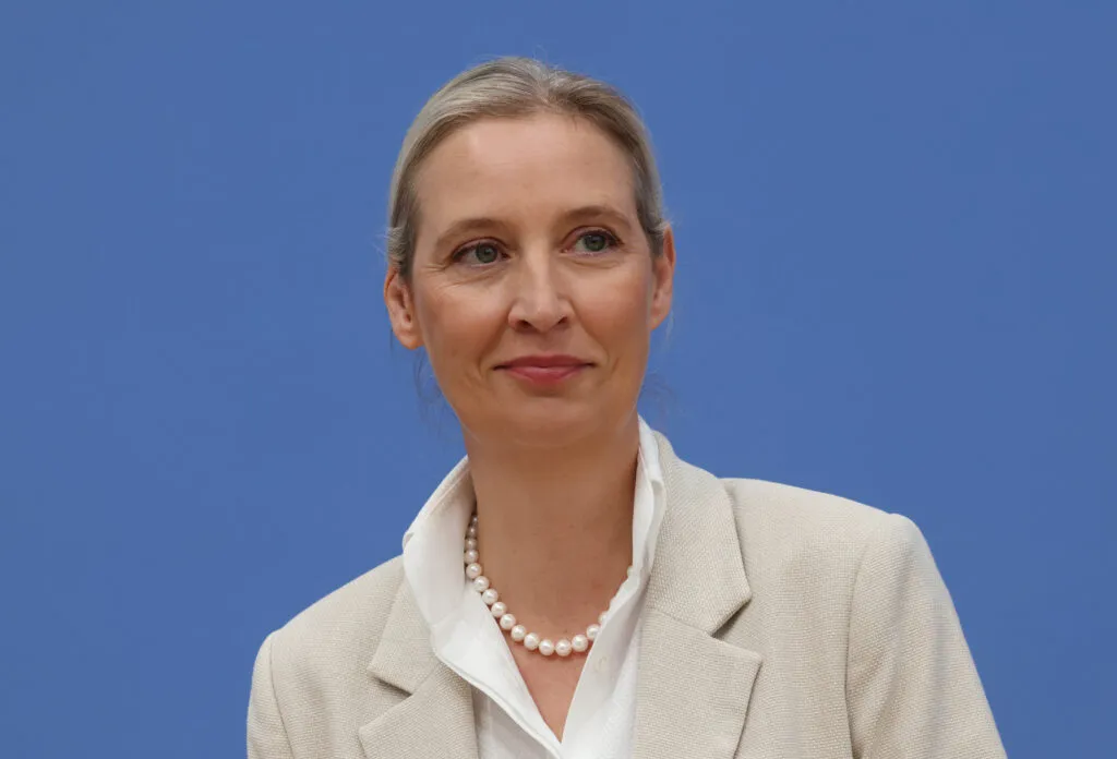 Alice Weidel addresses reporters in Berlin