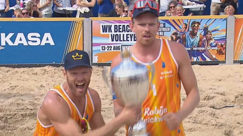 Proud moment: Boermans and Brouwer become Dutch beach-volley champions together for the first time