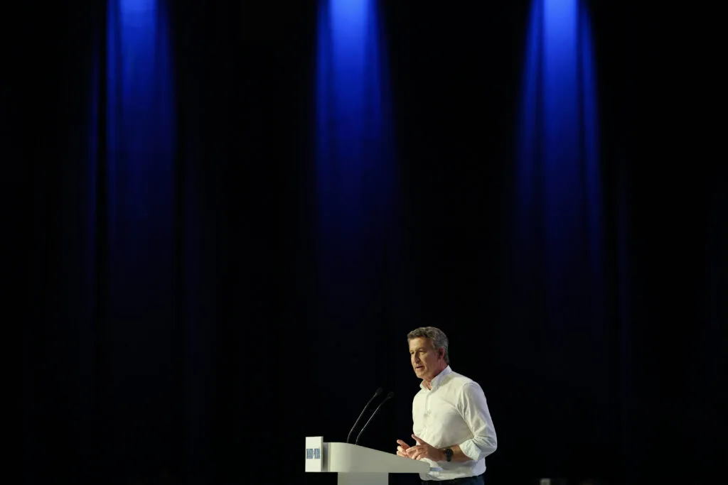 Alberto Núñez Feijóo speaking at the People’s Party congress in Madrid