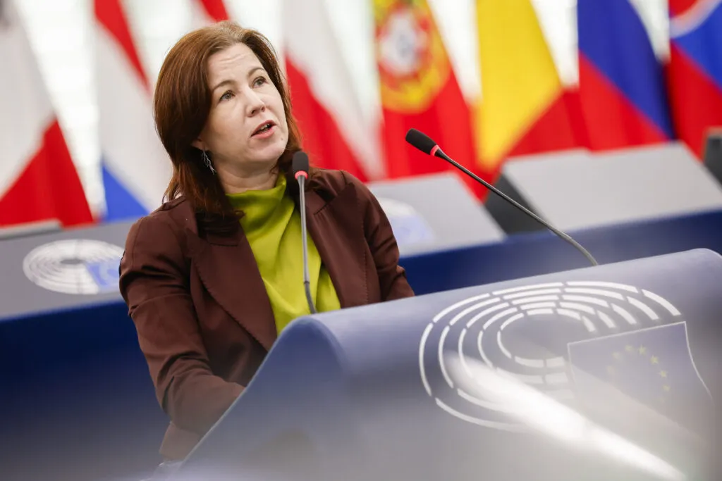 Sara Matthieu at a European Parliament plenary session